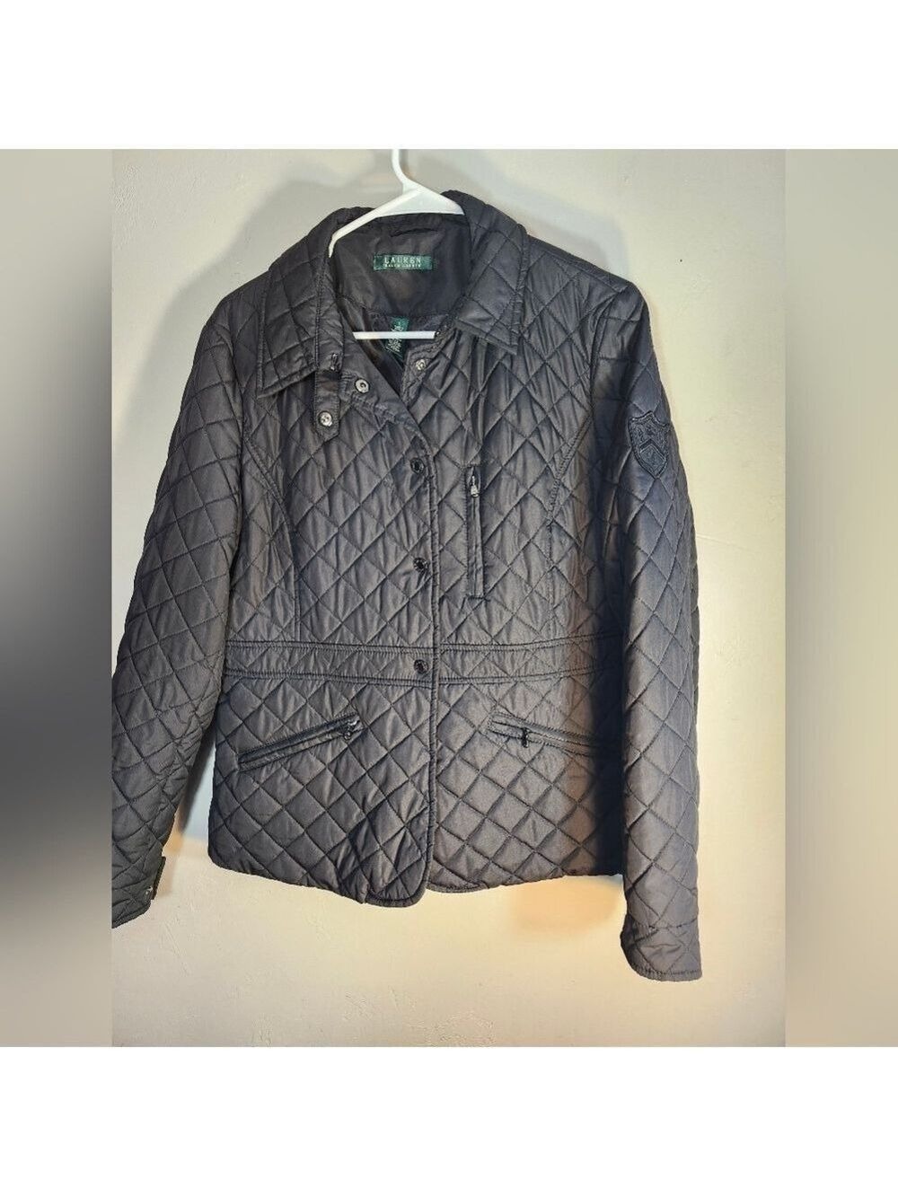 Ralph Lauren Women's Quilted Utility Jacket - Black Sz L - Picture 1 of 8